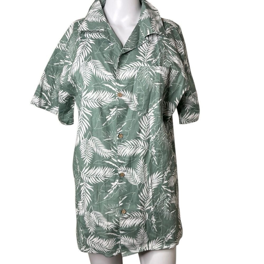 Coofandy Green Leaf Print Men's Button Down Short Sleeve Small